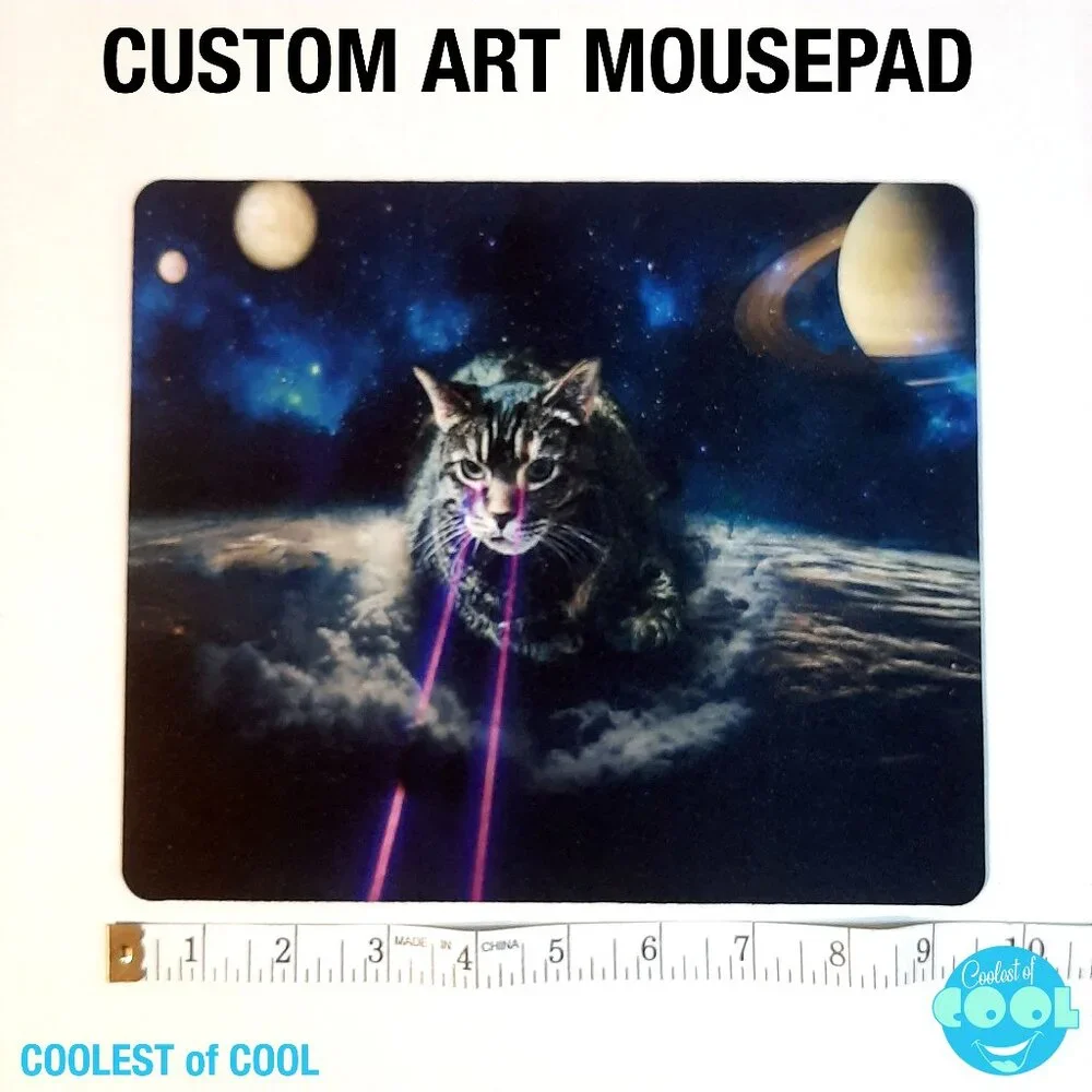 Lazer cat custom art print no slip computer mouse pad 9 inch wide rectangle